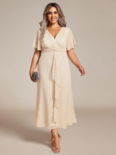 Plus Size V-Neck Ruched A-Line Ruffle Wedding Guest Dress